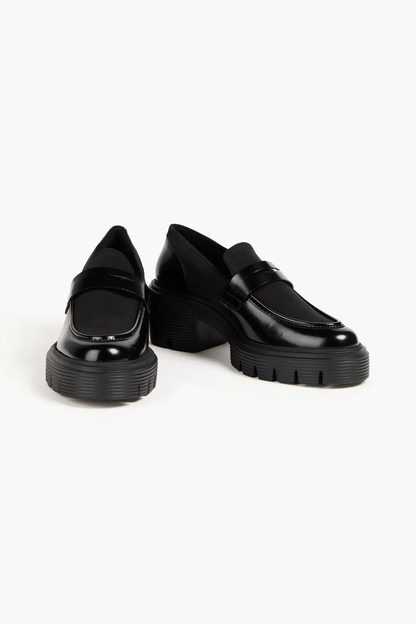 Stuart Weitzman Soho Gabardine And Glossed-Leather Loafers Black Women's