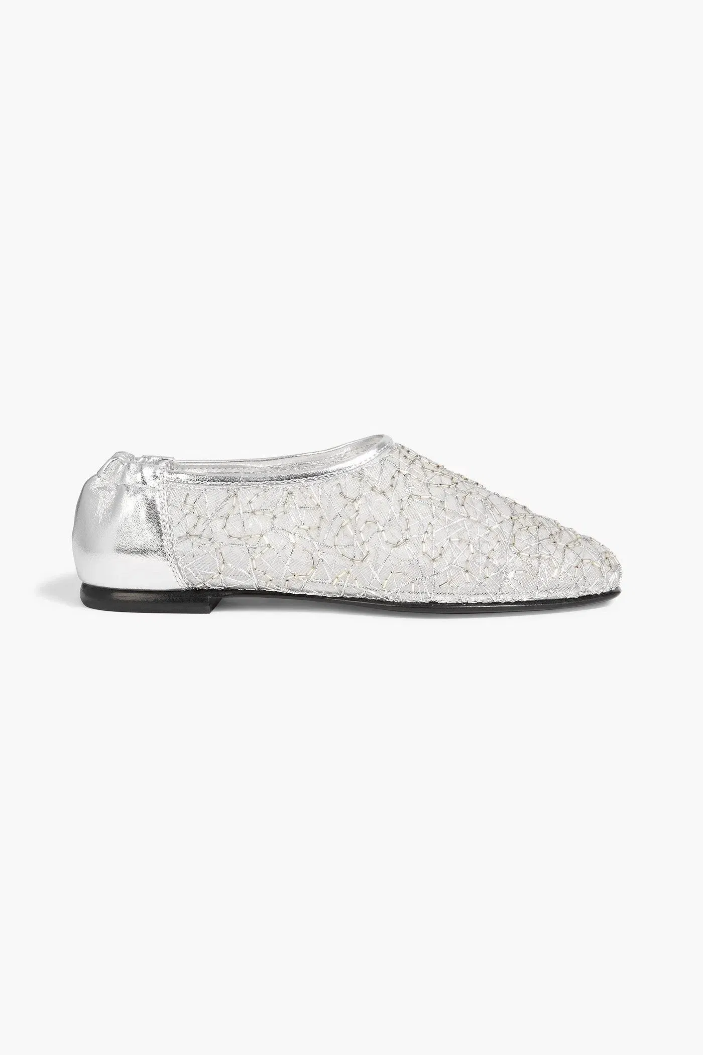 Simkhai Eden Embellished Metallic Leather And Mesh Ballet Flats Silver Women's