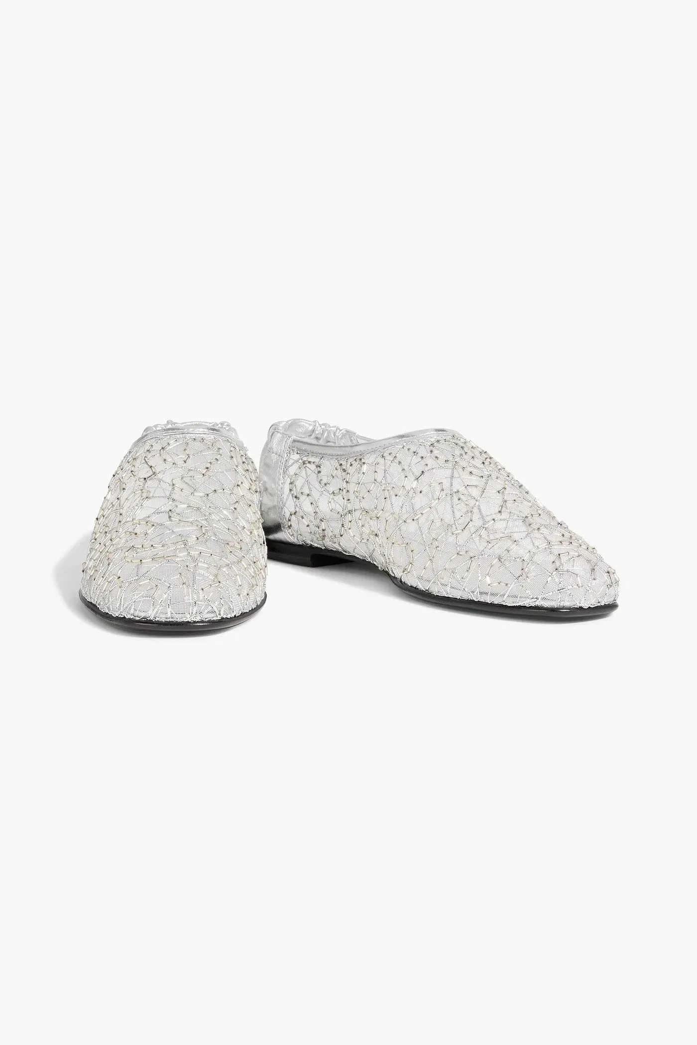 Simkhai Eden Embellished Metallic Leather And Mesh Ballet Flats Silver Women's