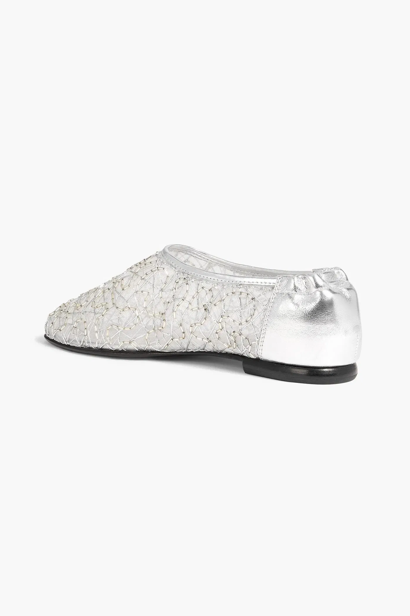 Simkhai Eden Embellished Metallic Leather And Mesh Ballet Flats Silver Women's
