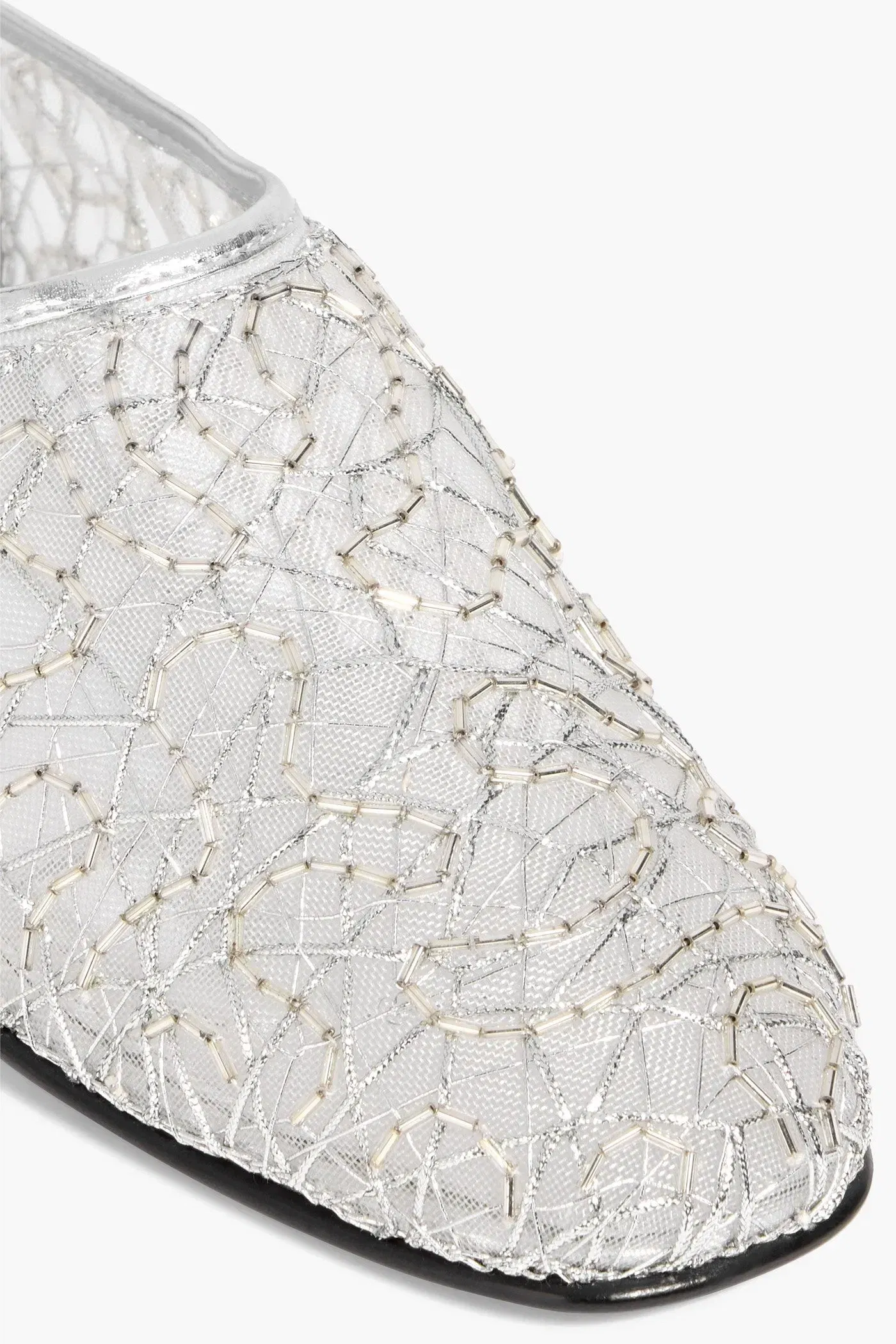 Simkhai Eden Embellished Metallic Leather And Mesh Ballet Flats Silver Women's