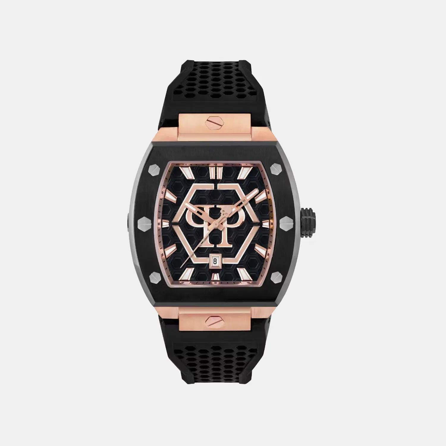 Philipp Plein Pua-The Hexagon Phantom-P Men Quartz Black Dial Analog Silicone Watch Pwpua0124