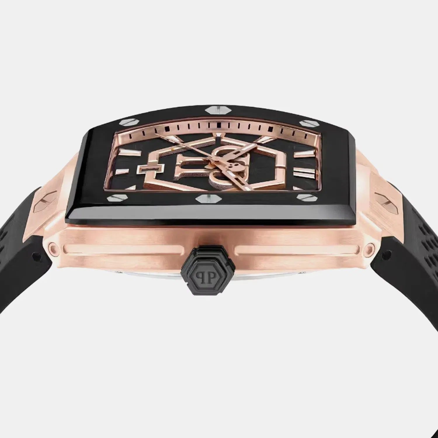 Philipp Plein Pua-The Hexagon Phantom-P Men Quartz Black Dial Analog Silicone Watch Pwpua0124