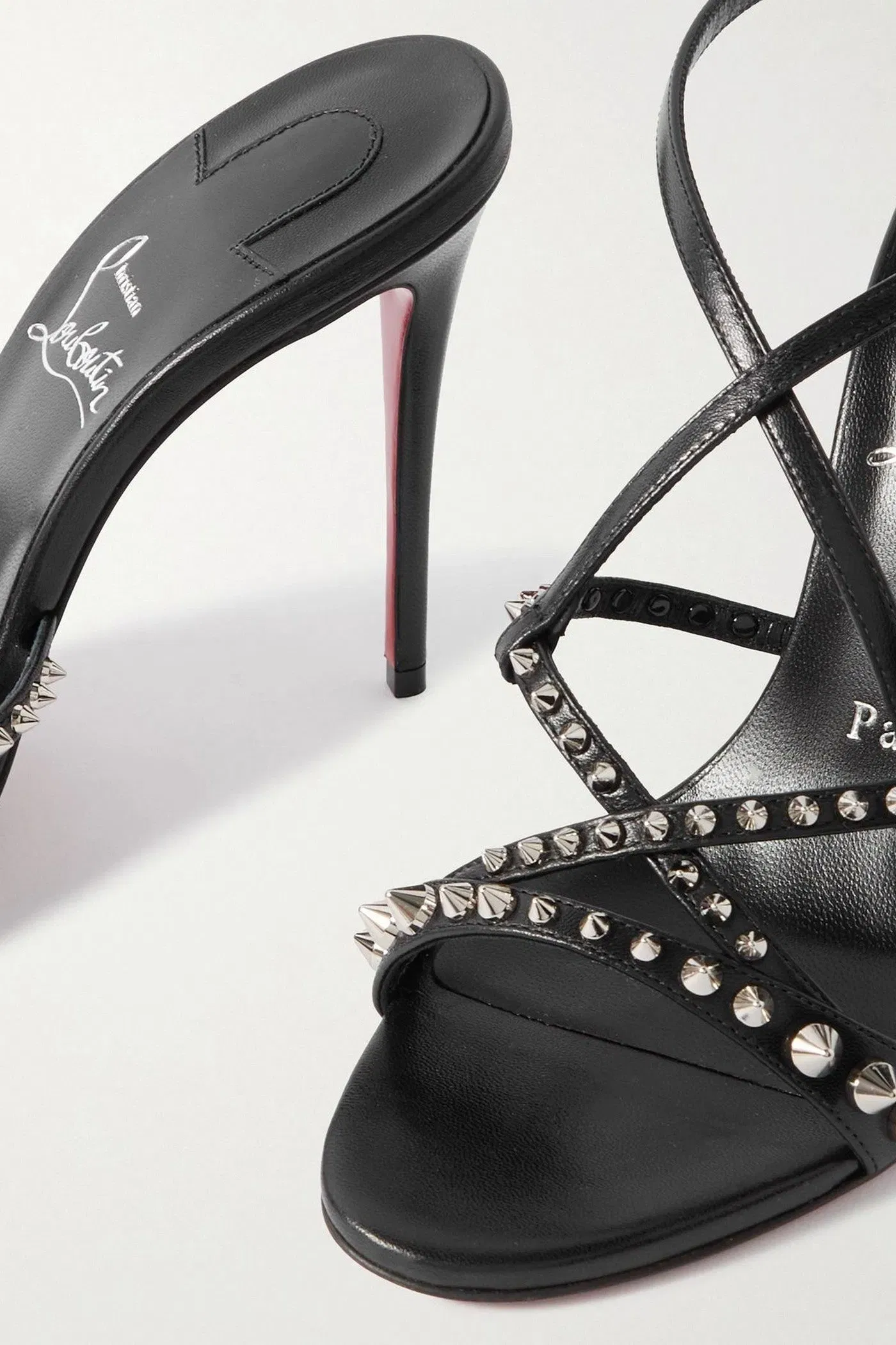 Christian Louboutin Tatooshka 100 Studded Leather Sandals Black Women's