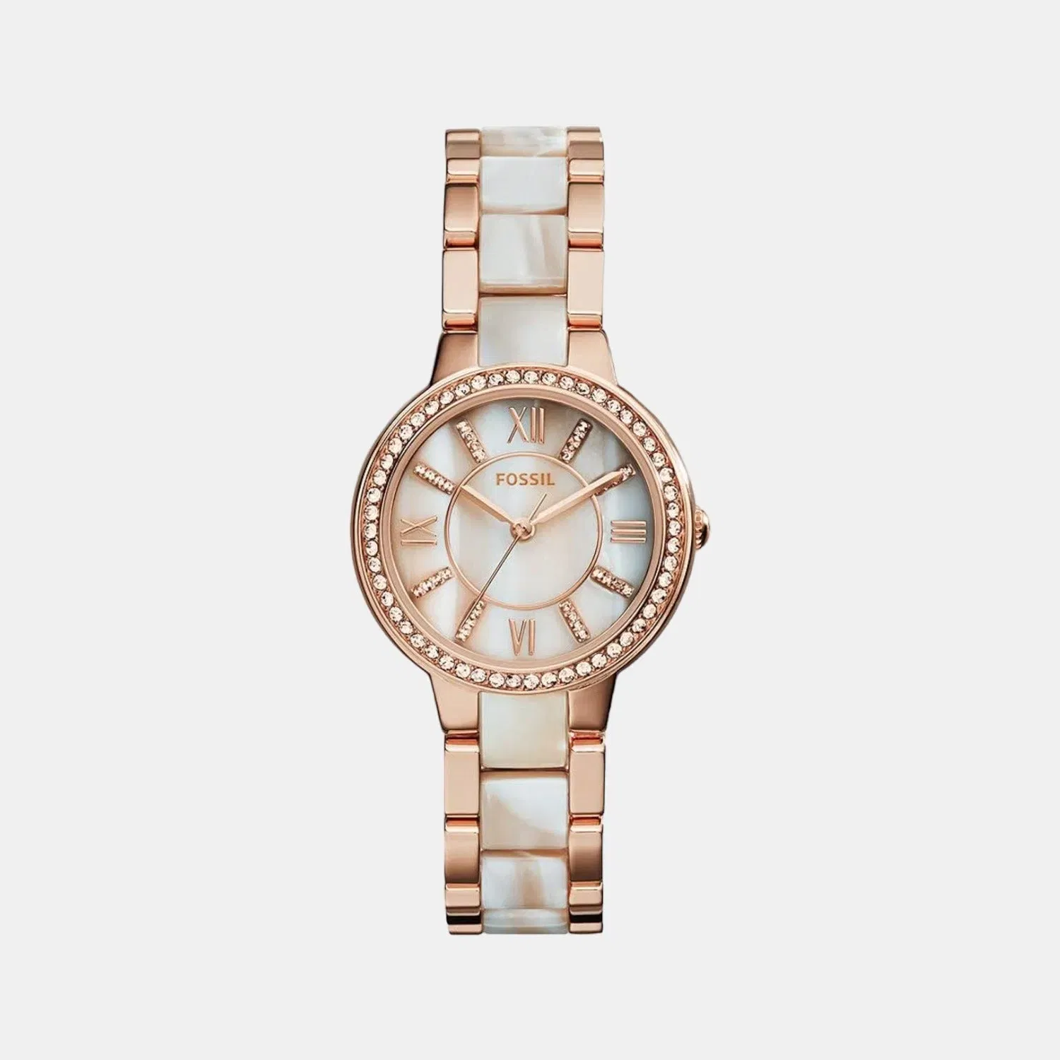 Fossil Virginia Three-Hand Shimmer Horn Dial Rose Gold-Tone Stainless Steel Watch