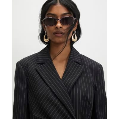 Black Stripe Tie Waist Blazer