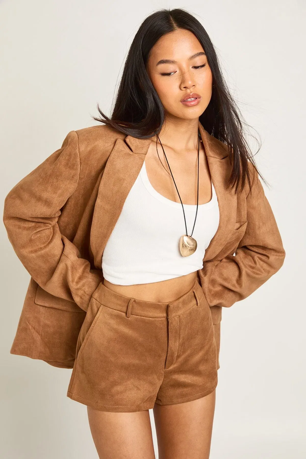 Petite Faux Suede Tailored Mini Shorts