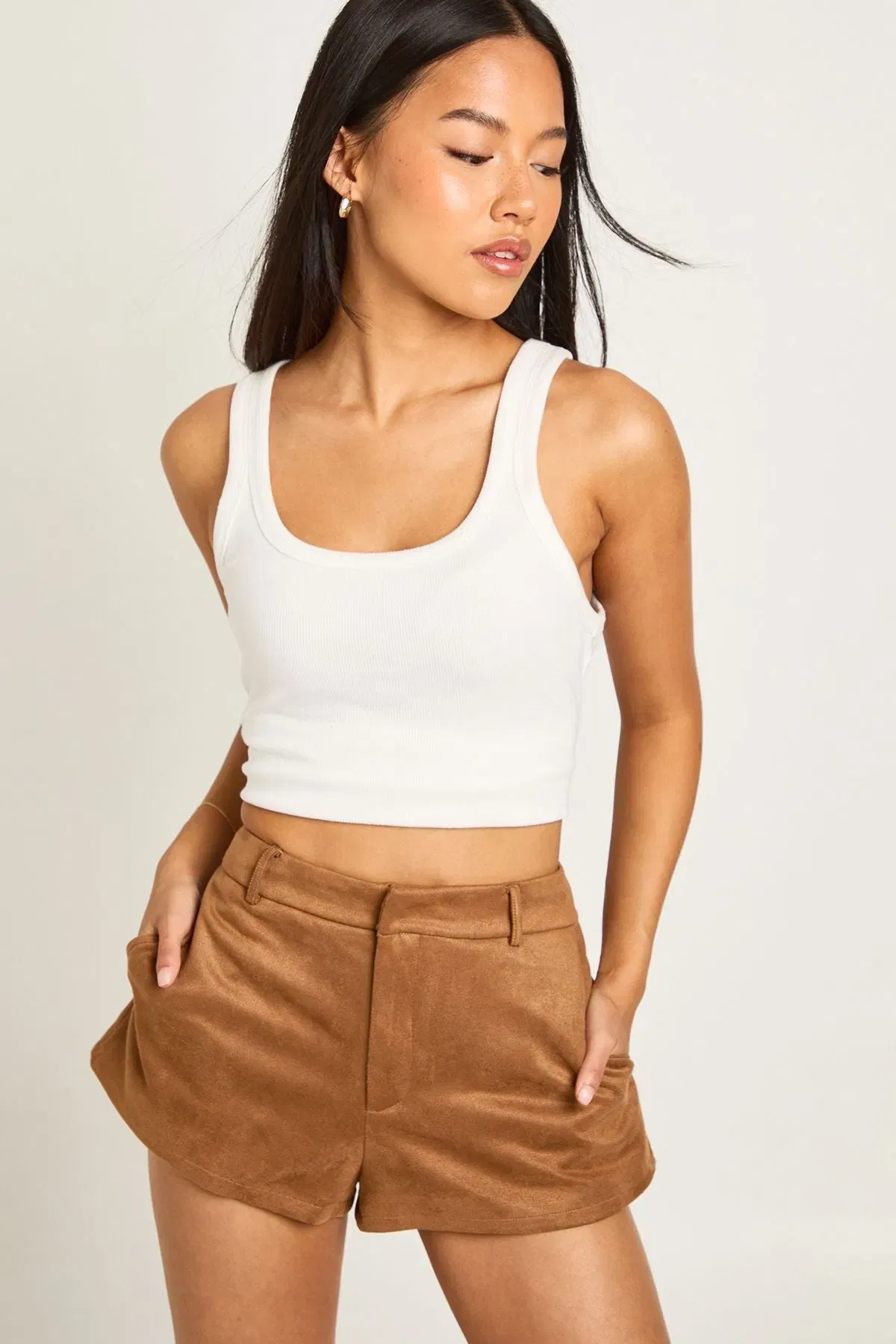 Petite Faux Suede Tailored Mini Shorts