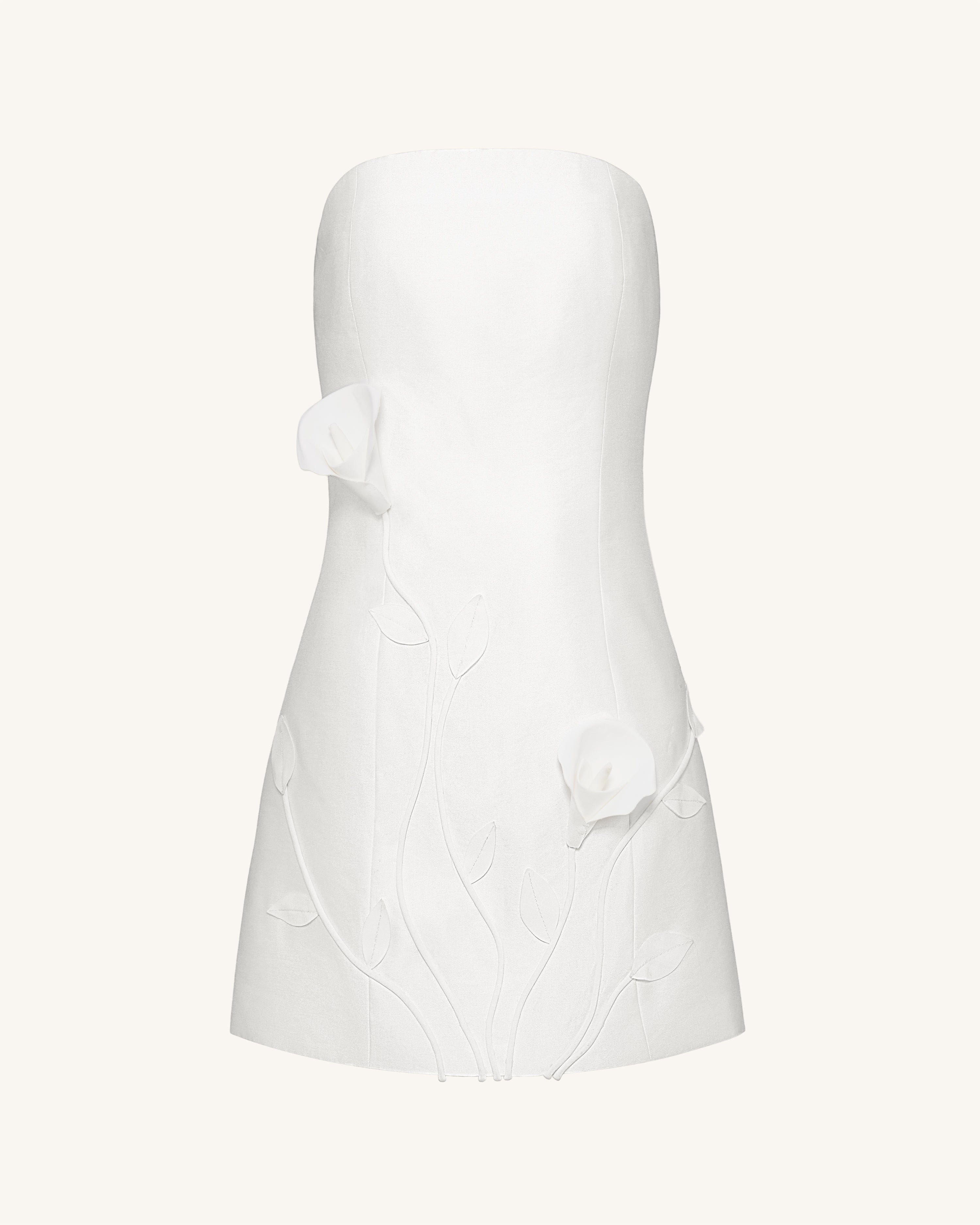 3D Vine Floral Strapless Mini Dress - Olive Green