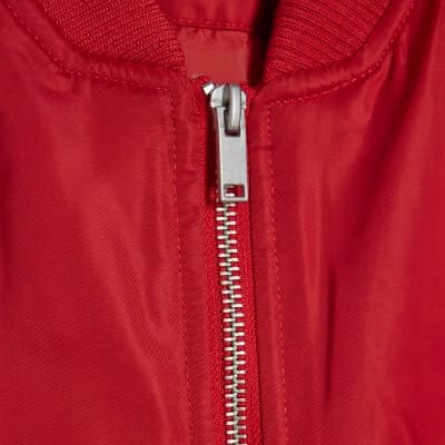 Red Oversized Ruched Hem Bomber Jacket