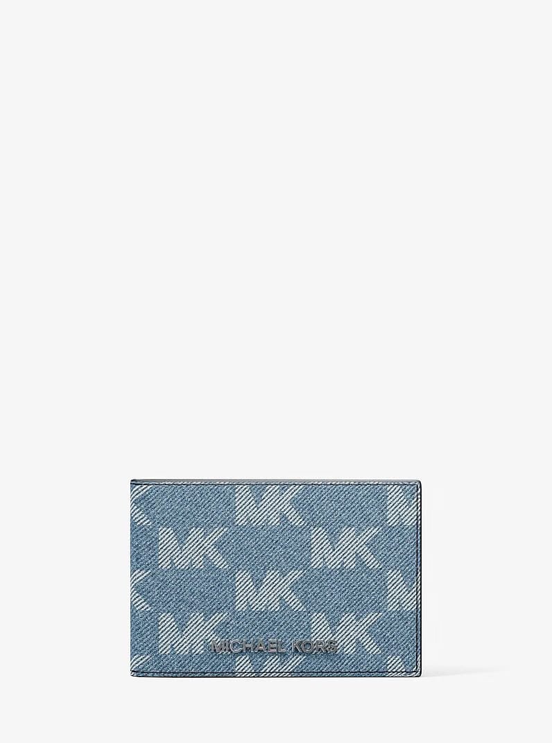 Michael Kors Cooper Medium Logo Jacquard Denim Wallet Medium Blue Wash