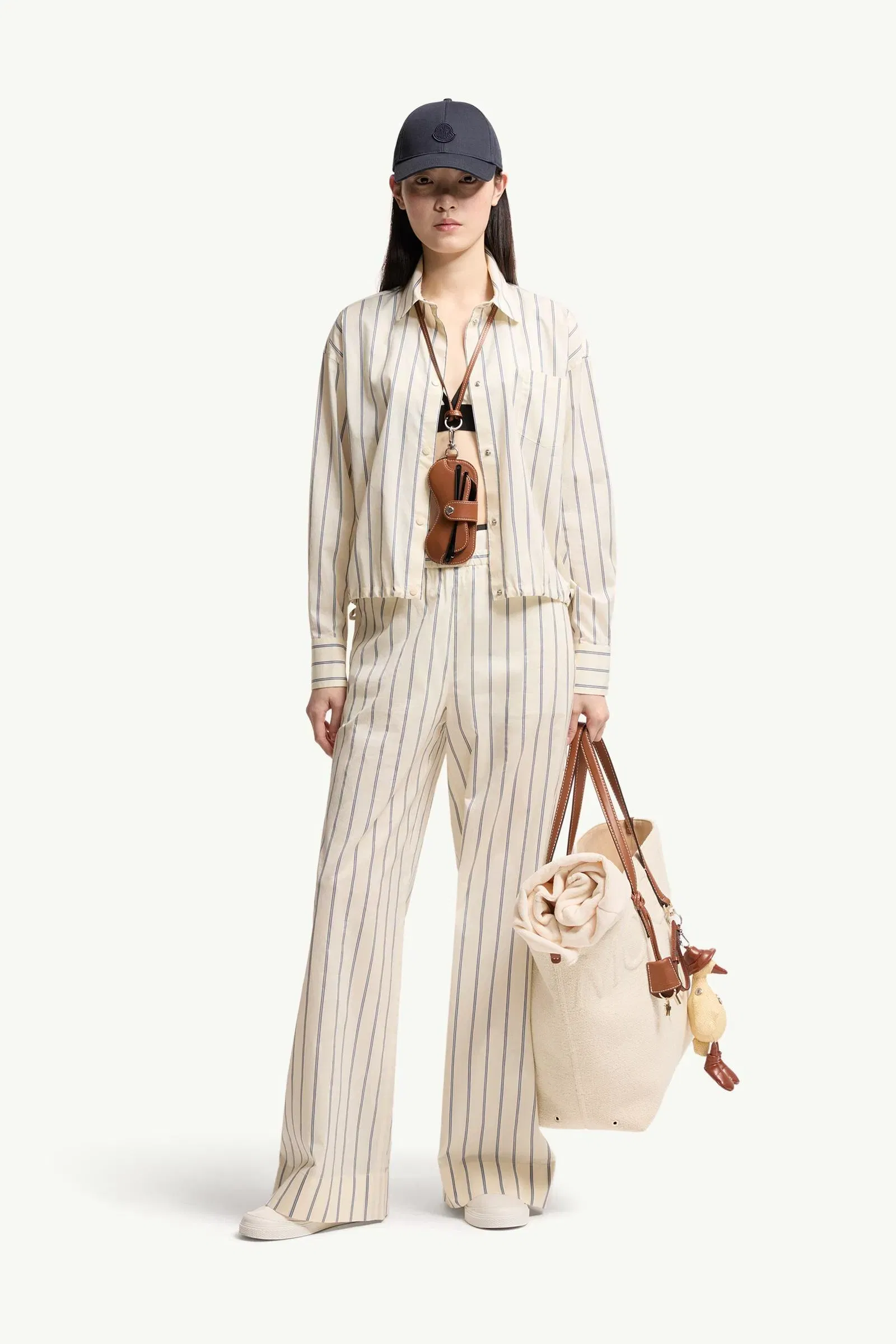 Moncler Striped Cotton & Silk Pants White White