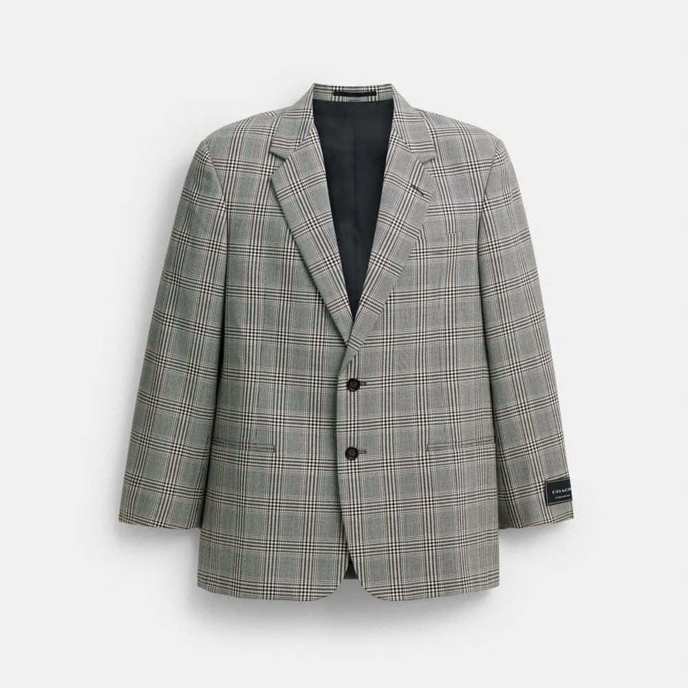 Coach Two Button Blazer Grey Blue Plaid