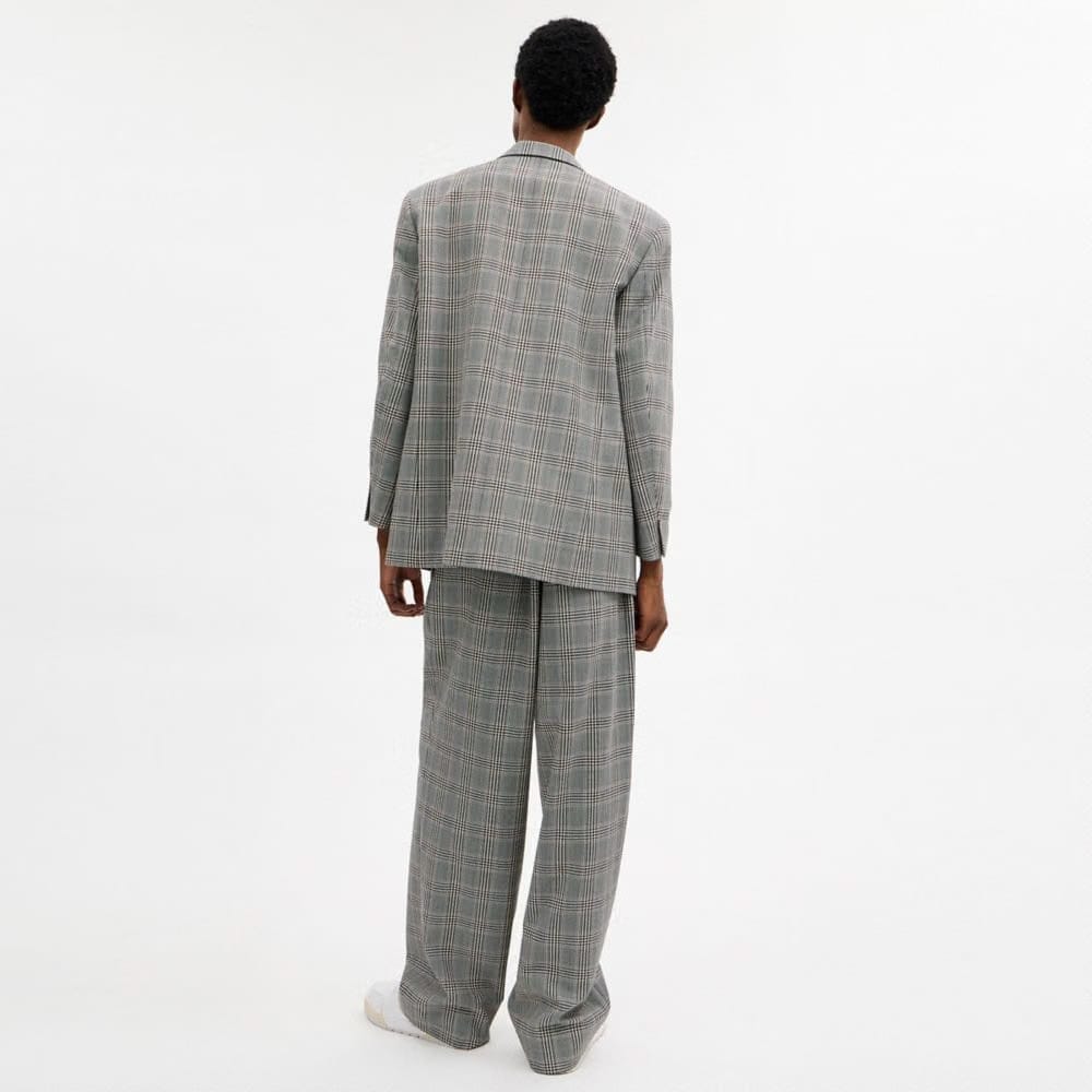 Coach Two Button Blazer Grey Blue Plaid