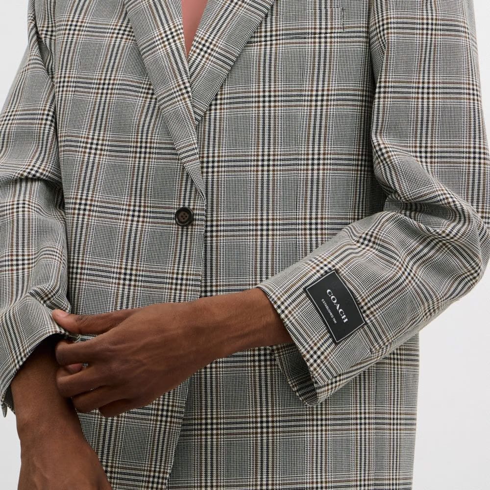 Coach Two Button Blazer Grey Blue Plaid