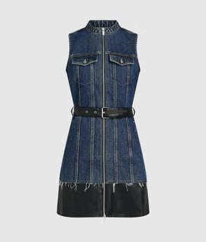 KarlLagerfeld Rebel Denim And Faux-Leather Bucket Bag Washed Dark Blue-Black