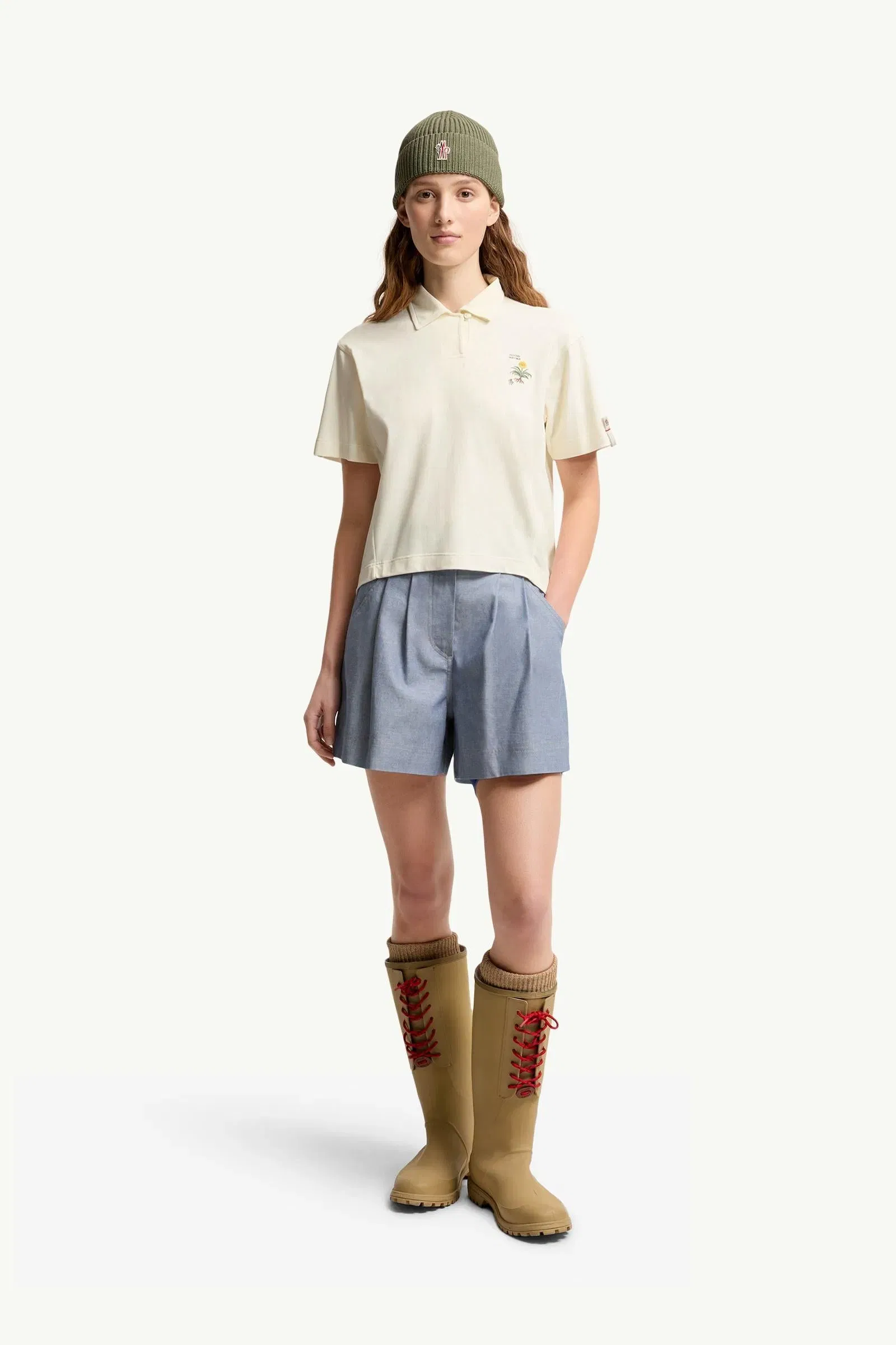 Moncler Embroidered Botanical Motif Polo Shirt White White