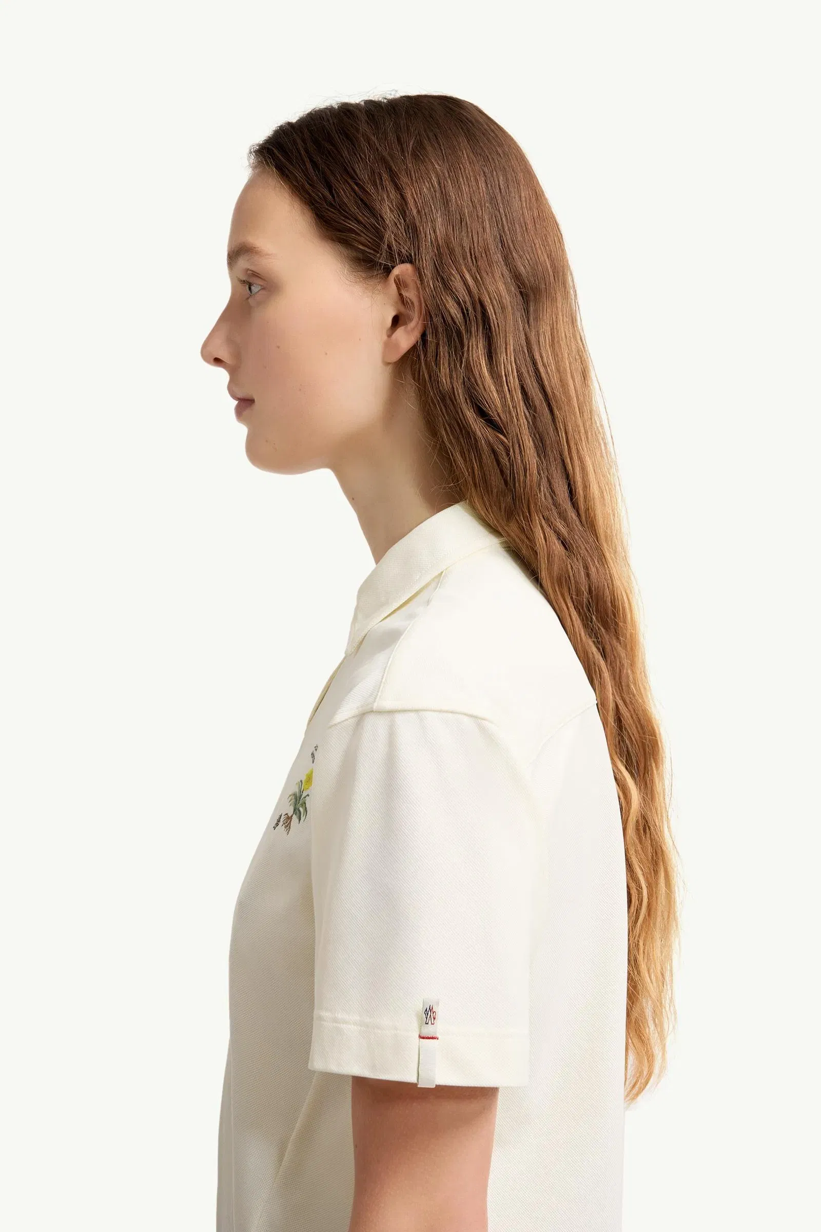 Moncler Embroidered Botanical Motif Polo Shirt White White