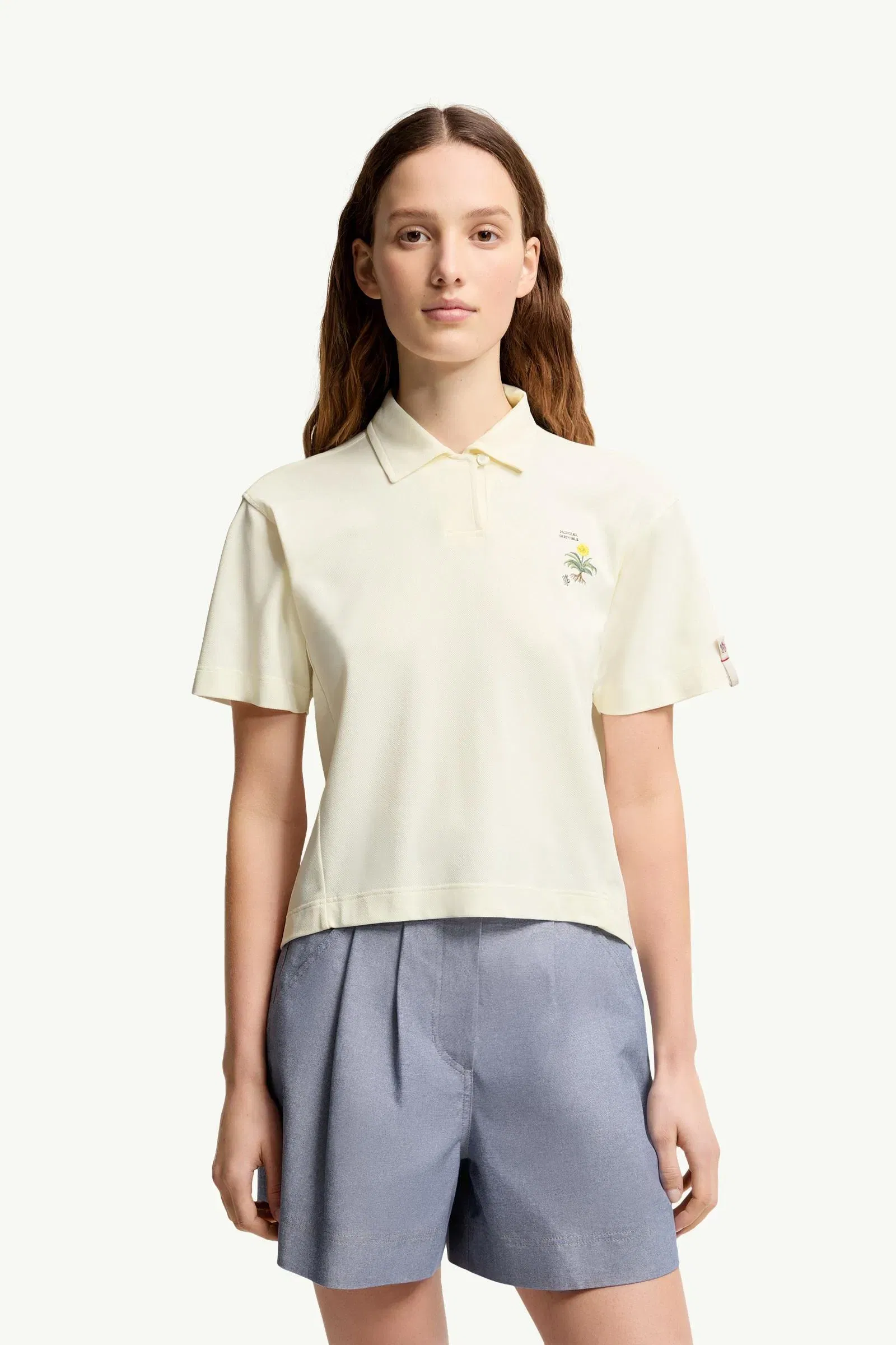 Moncler Embroidered Botanical Motif Polo Shirt White White