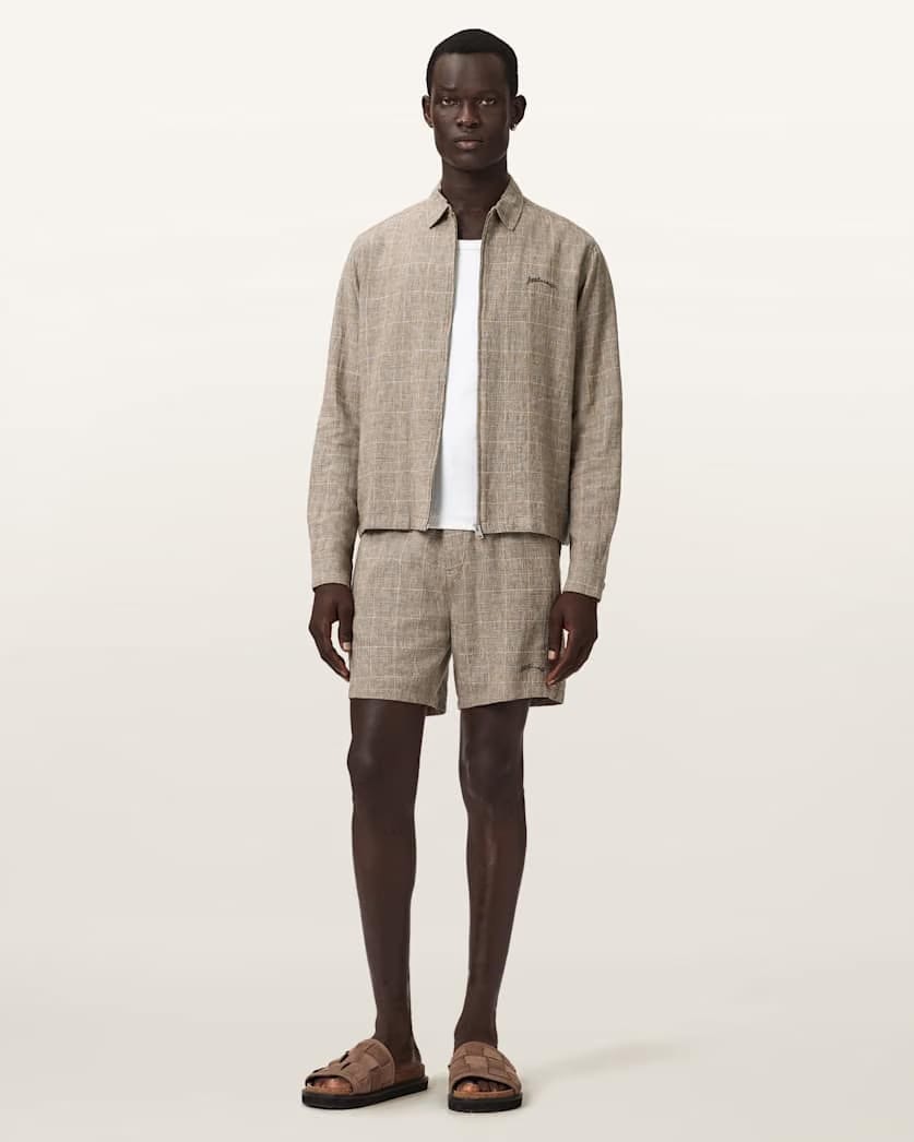 AllSaints Keal Linen Blend Relaxed Fit Shorts Sediment Brown