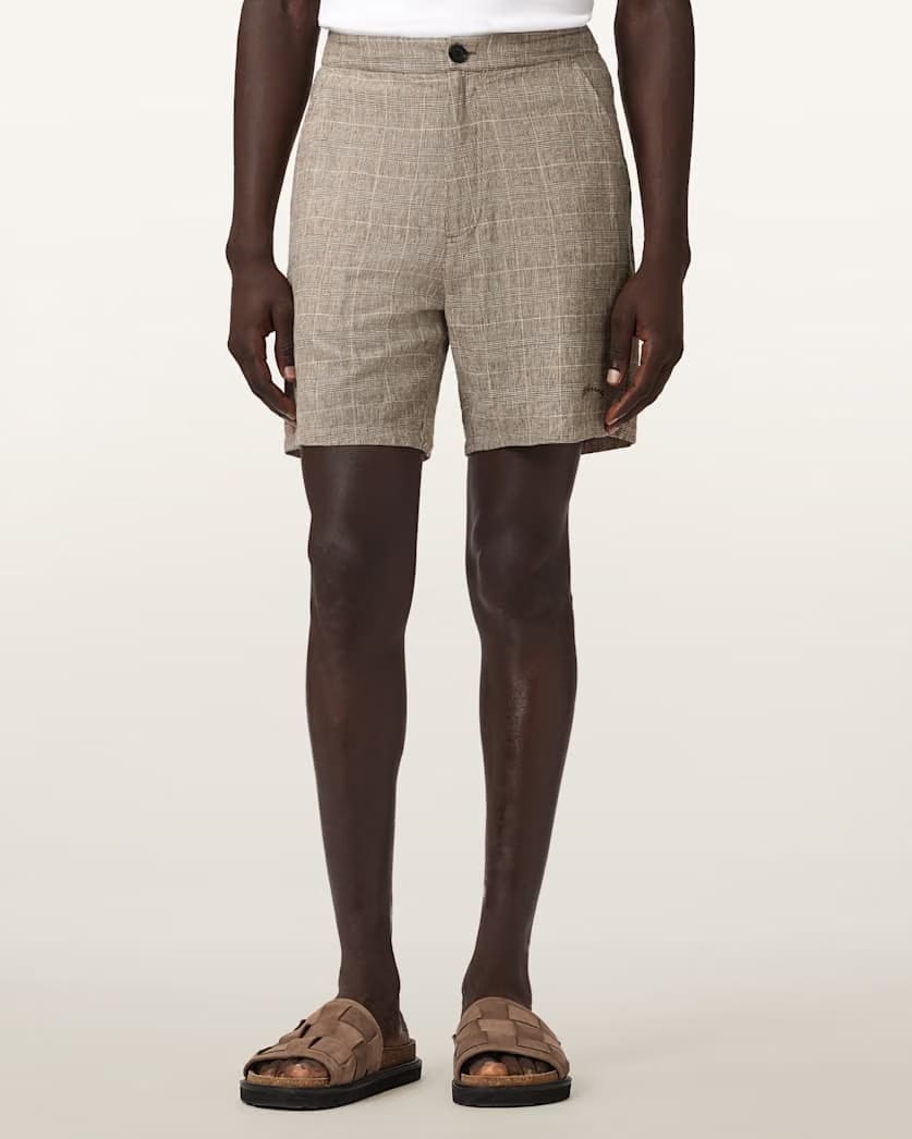 AllSaints Keal Linen Blend Relaxed Fit Shorts Sediment Brown