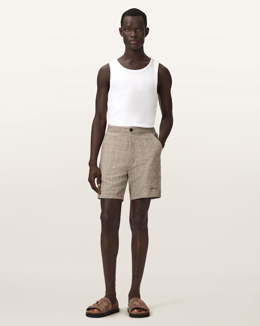 AllSaints Keal Linen Blend Relaxed Fit Shorts Sediment Brown