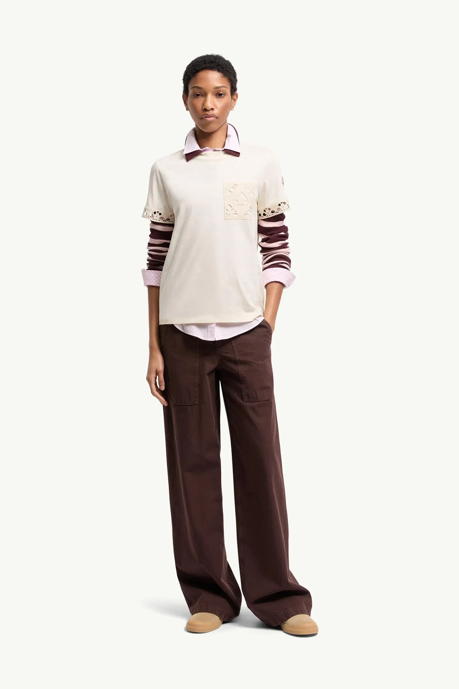 Moncler Macramé-Trimmed Cotton T-Shirt White White