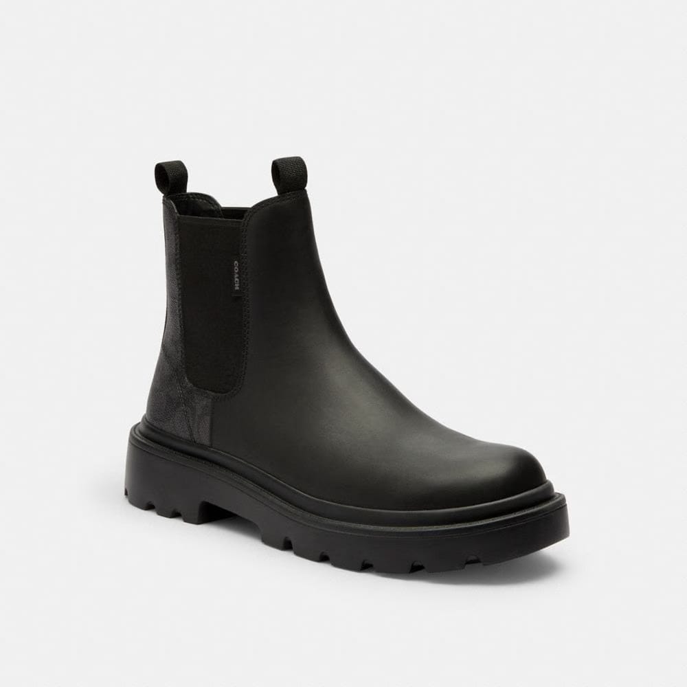 Men's Coach Chelsea Boot With Signature Canvas Charcoal Black