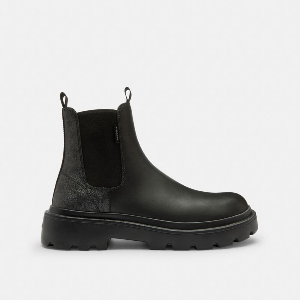 Men's Coach Chelsea Boot With Signature Canvas Charcoal Black