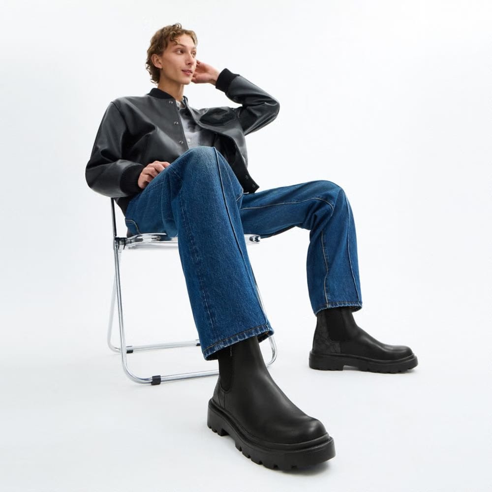 Men's Coach Chelsea Boot With Signature Canvas Charcoal Black