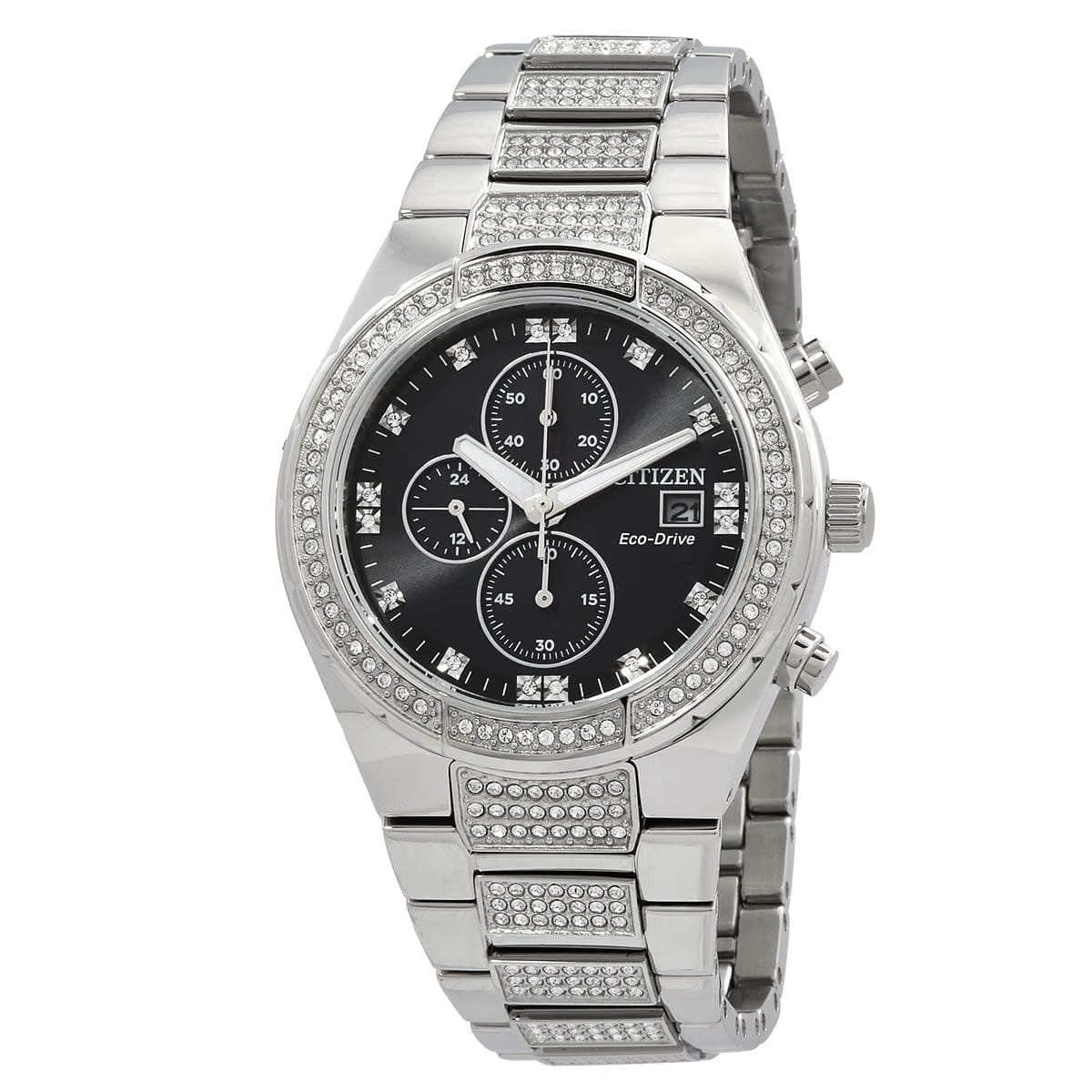 Citizen Crystal Chronograph Eco-Drive Black Dial Mens Watch
