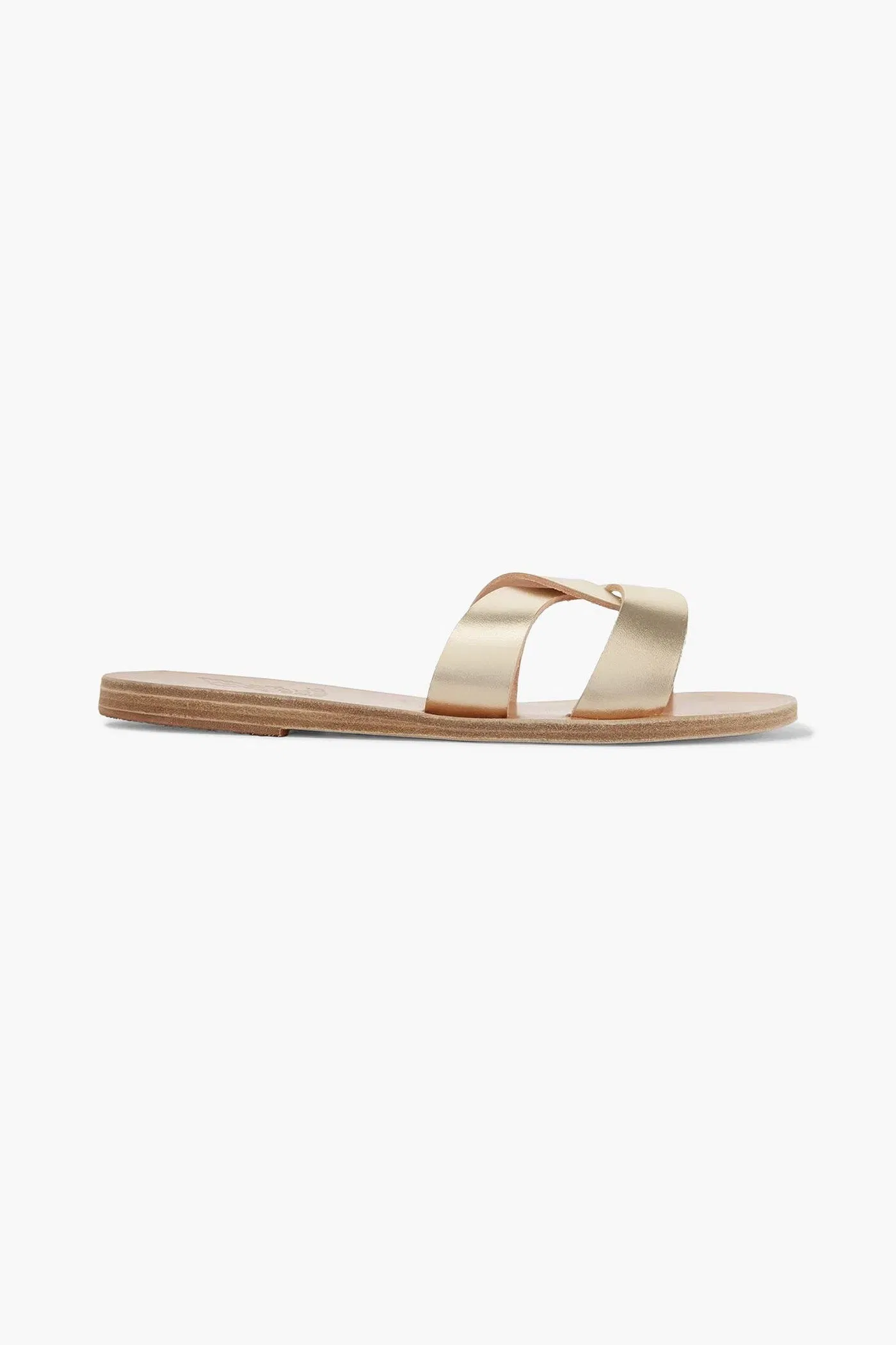 Ancient Greek Sandals Desmos Cutout Metallic Leather Slides Gold Women's