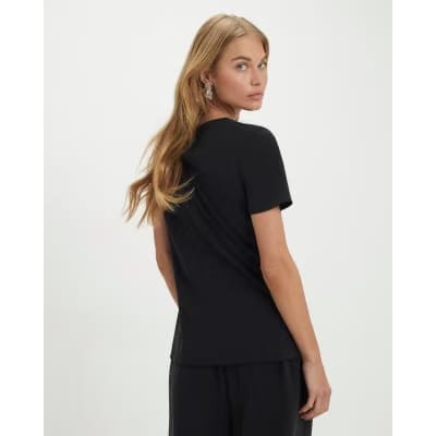 Black Short Sleeve Gathered Side Top