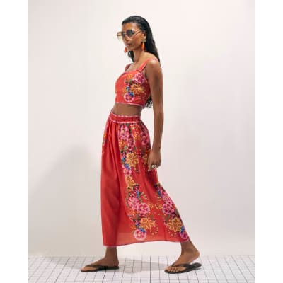 Red Floral Maxi Skirt