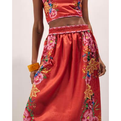 Red Floral Maxi Skirt