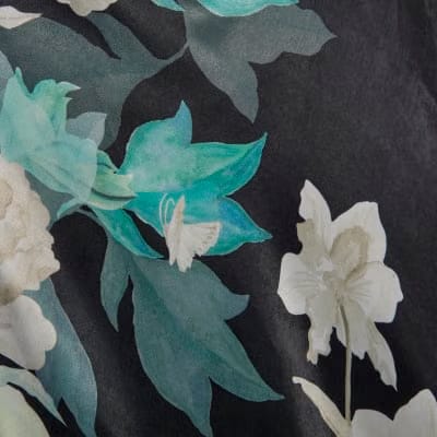 Black Floral Print Lace Trim Slip Dress