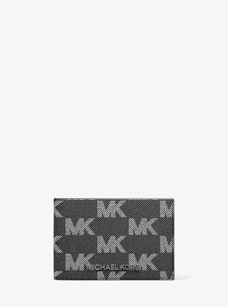 Michael Kors Cooper Medium Logo Jacquard Denim Wallet Black Wash
