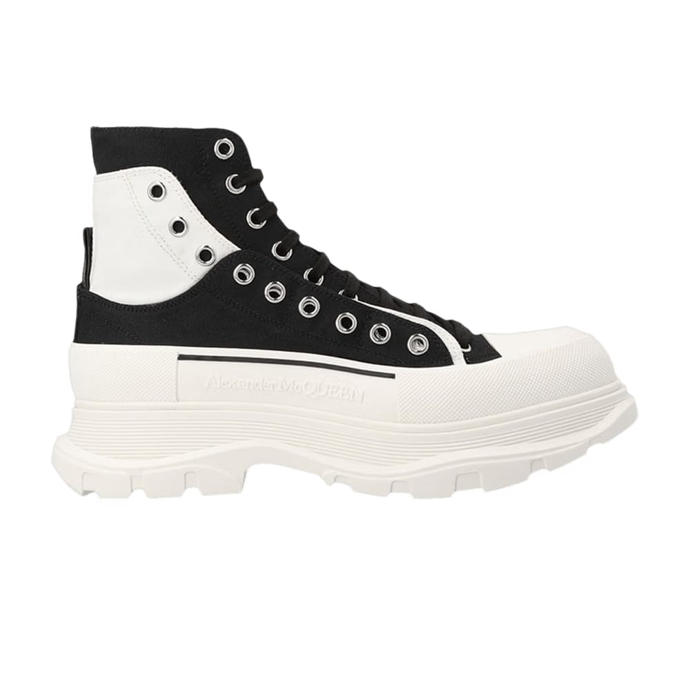 Alexander McQueen Tread Slick Ankle Boot Black White Overlapping Panels