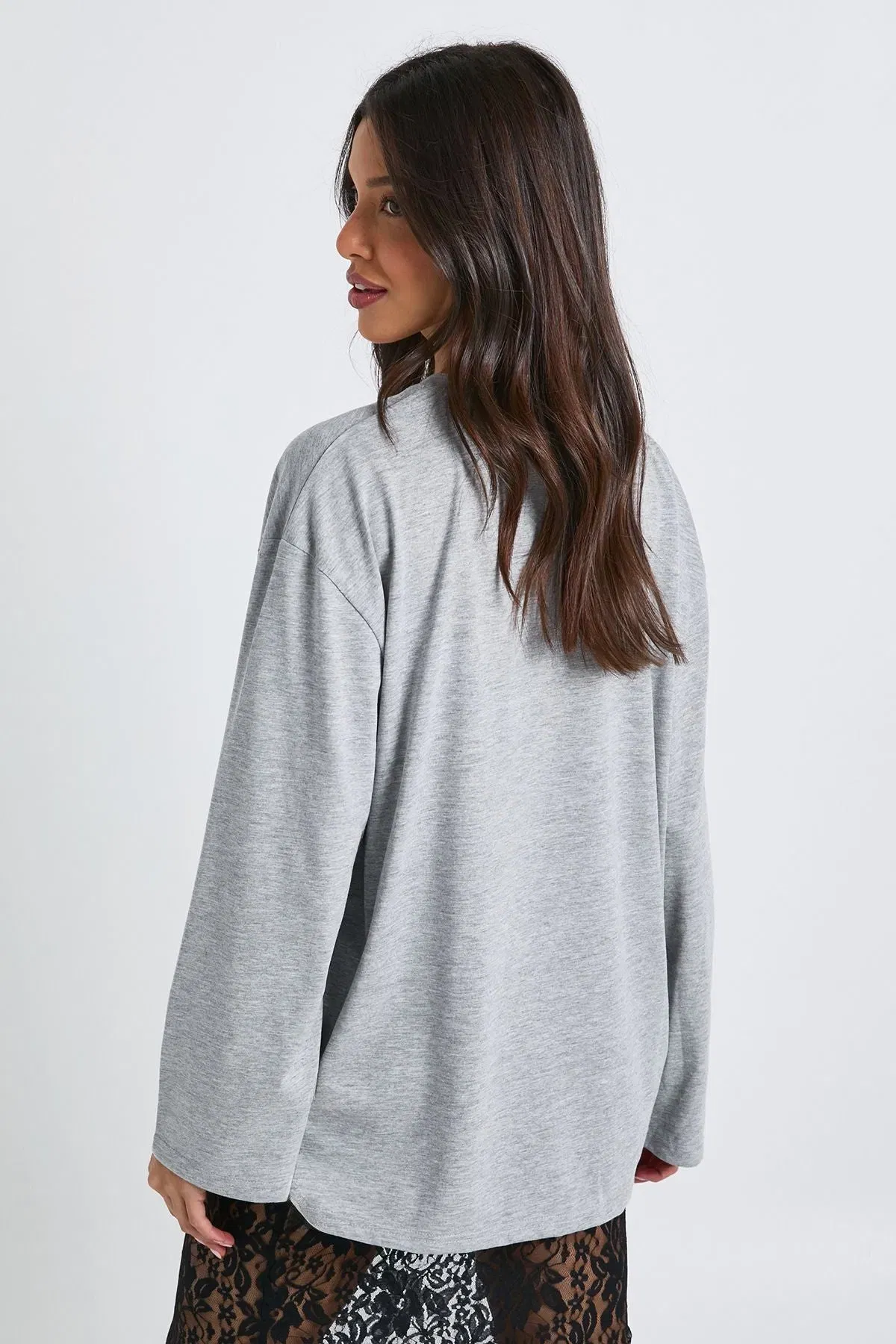 Cotton Long Sleeve Top With Lace Pocket