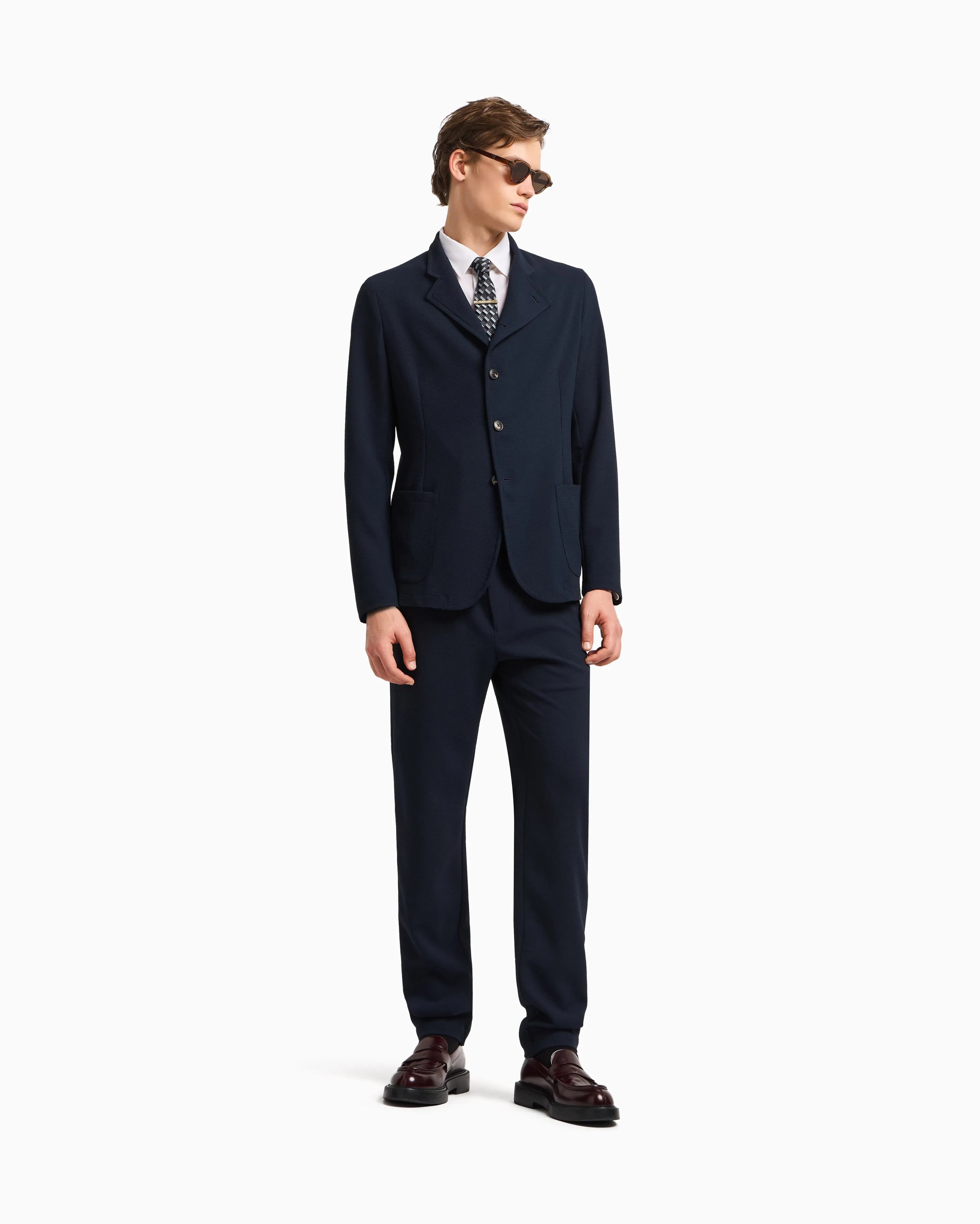 Emporio Armani Icon 3D piqué-effect crêpe jersey trousers