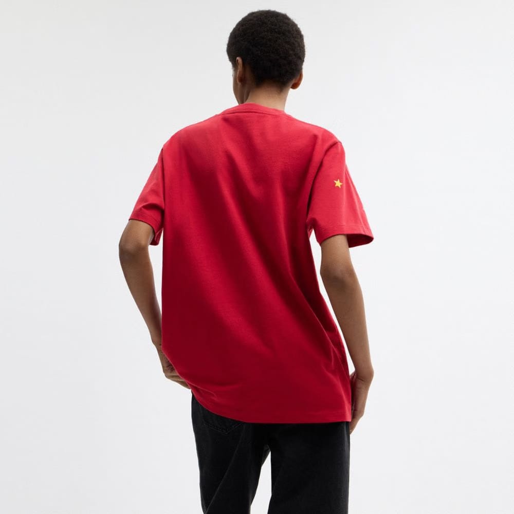 Coach Horse And Carriage Sticker T-Shirt In Organic Cotton Red