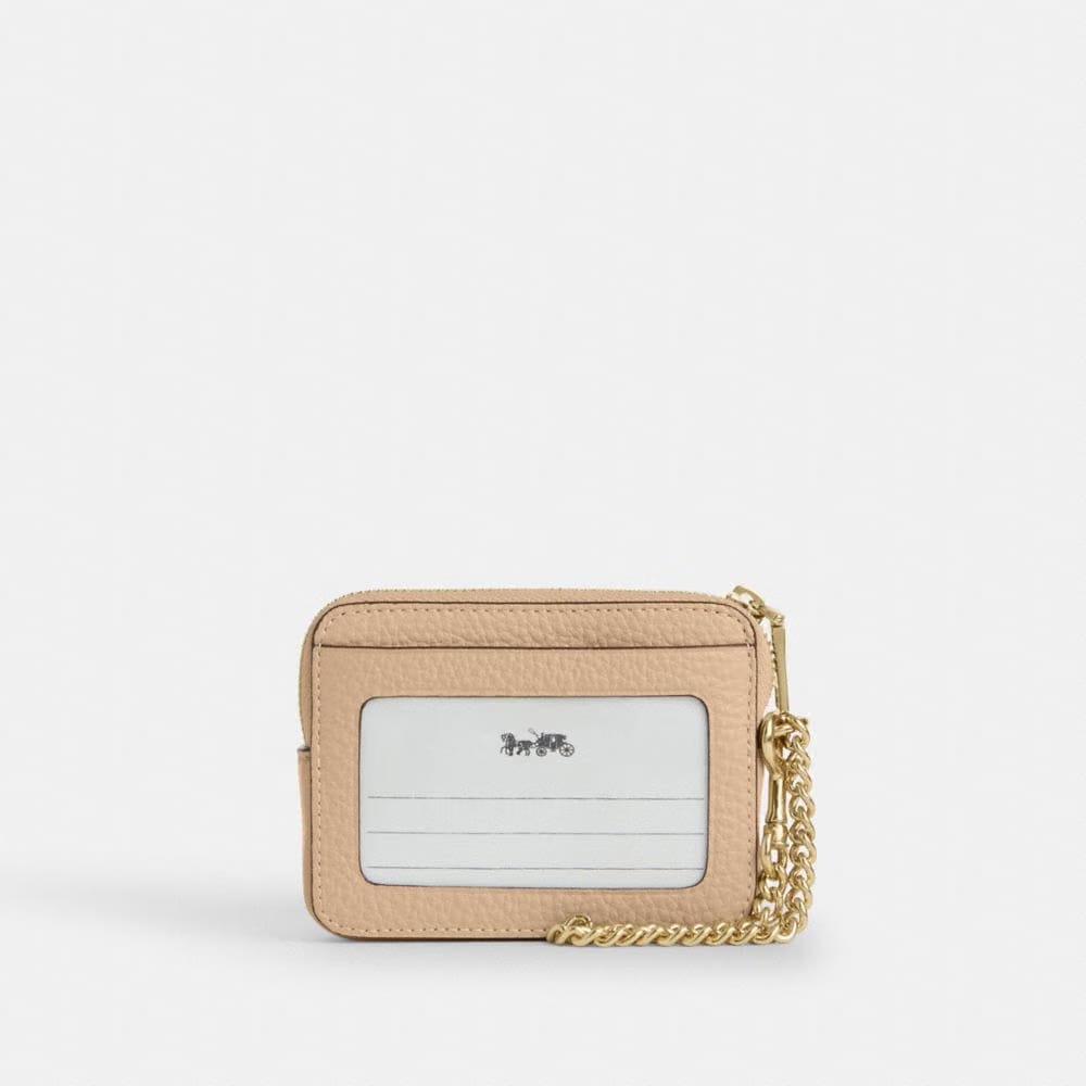 Coach Zip Card Case In Signature Leather Gold Oat