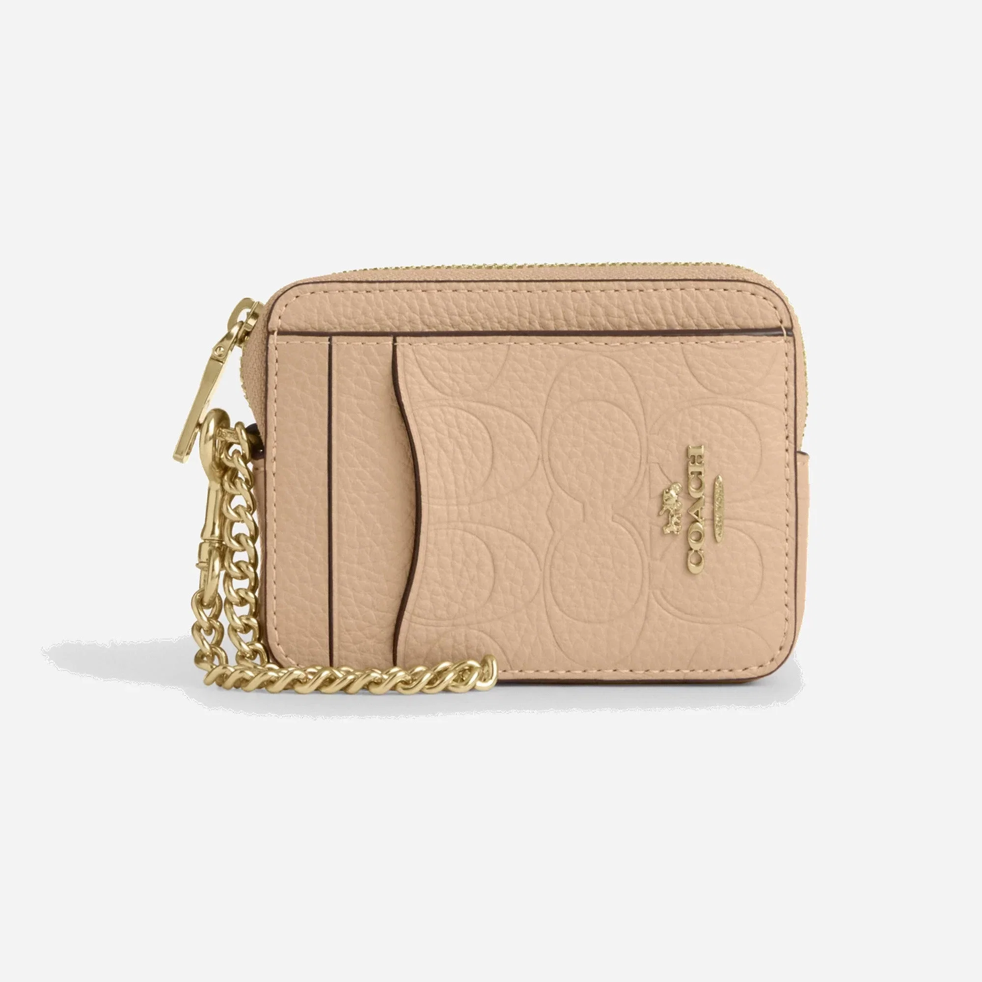Coach Zip Card Case In Signature Leather Gold Oat