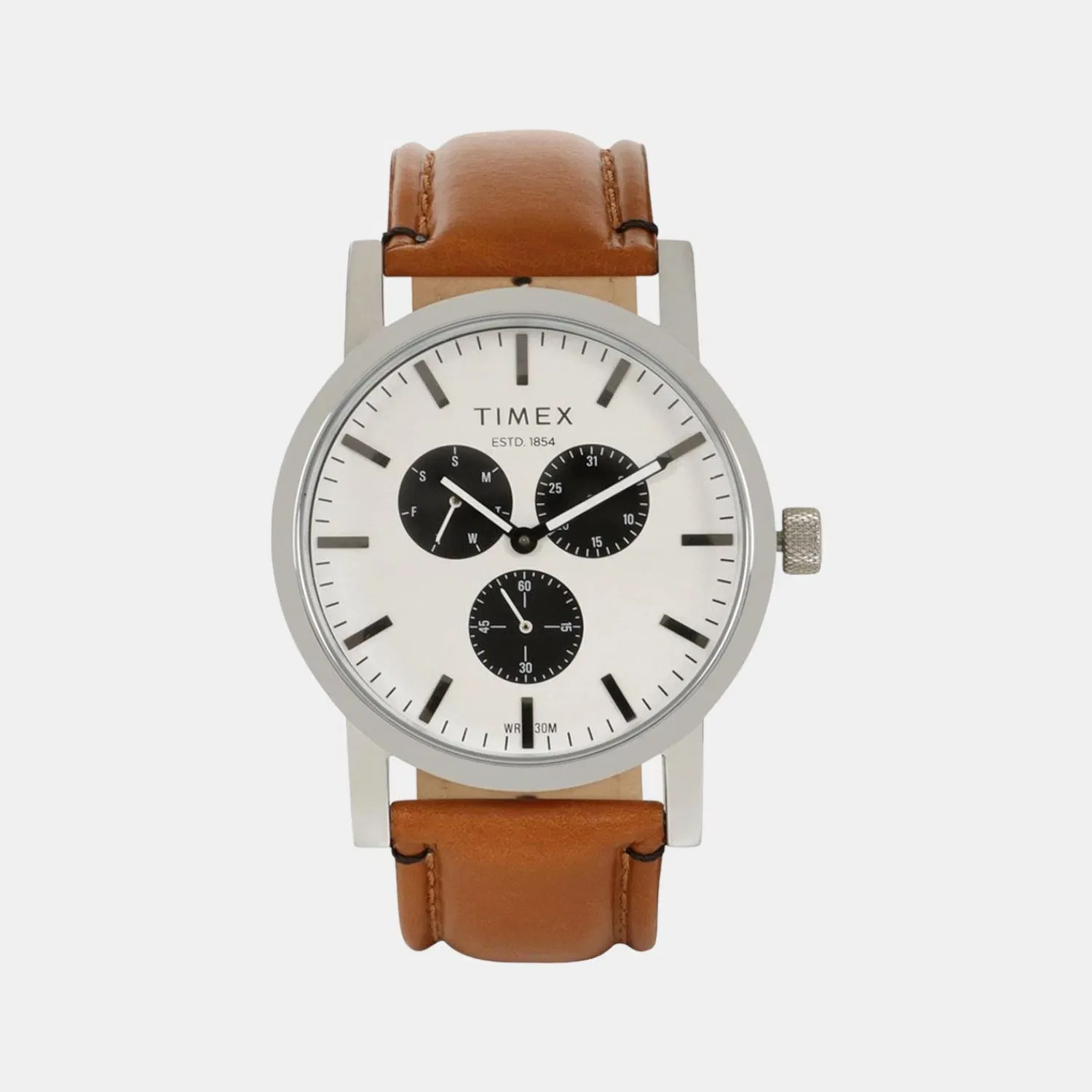 Timex Men Quartz Silver Dial Chronograph Leather Watch Tweg16605