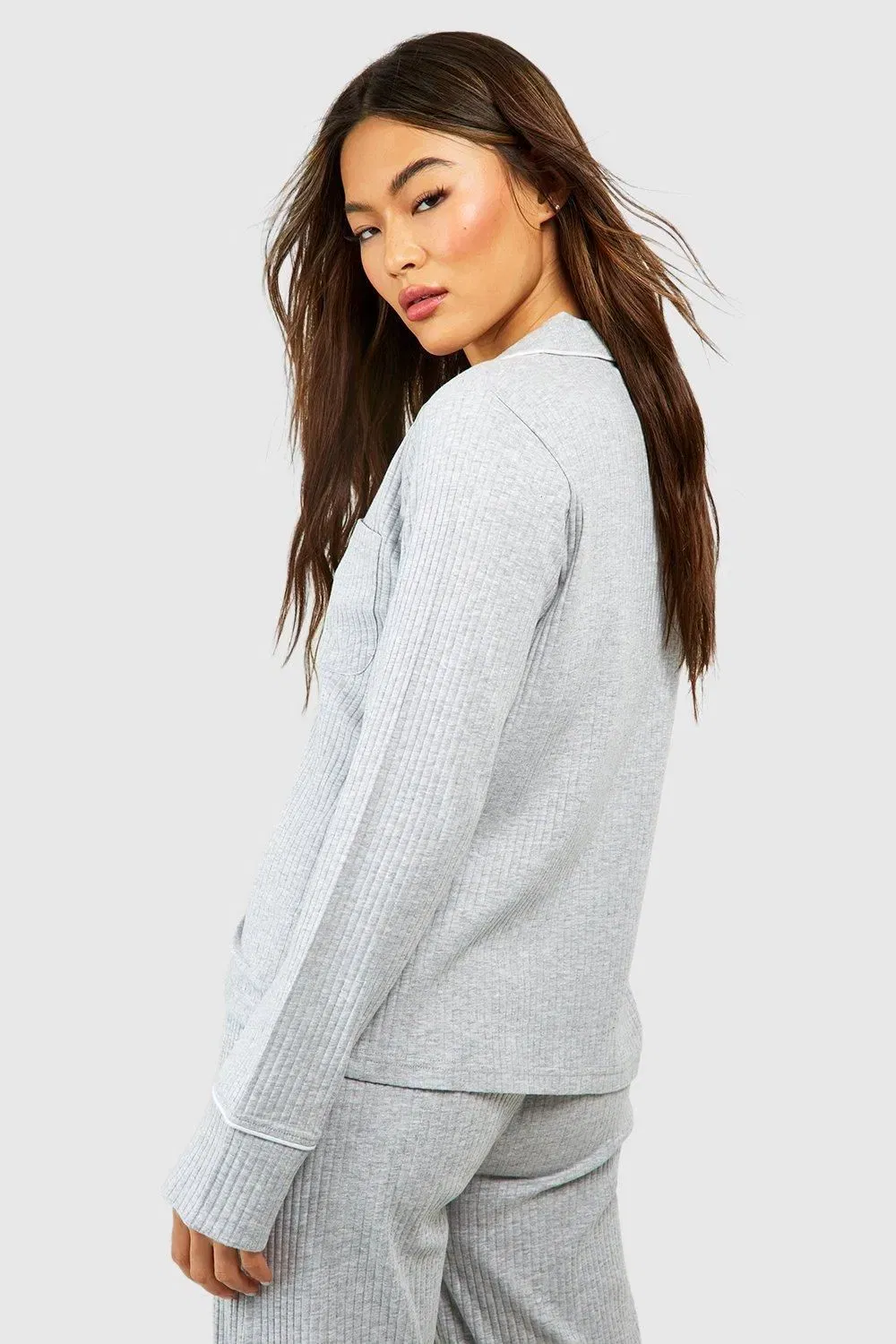 Loungewear Rib Piping Detail Long Sleeve Shirt