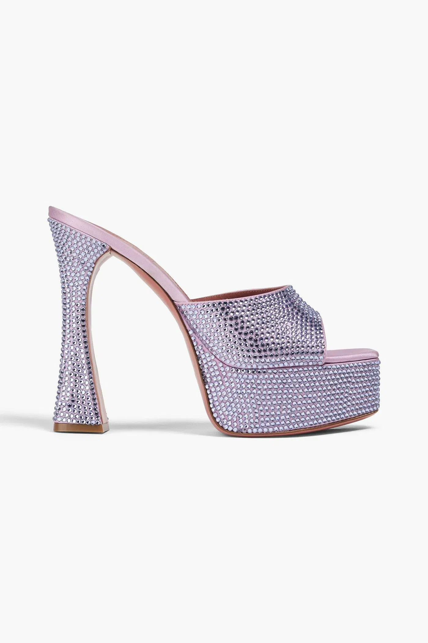 Amina Muaddi Dalida Crystal-Embellished Satin Platform Mules Lavender Women's