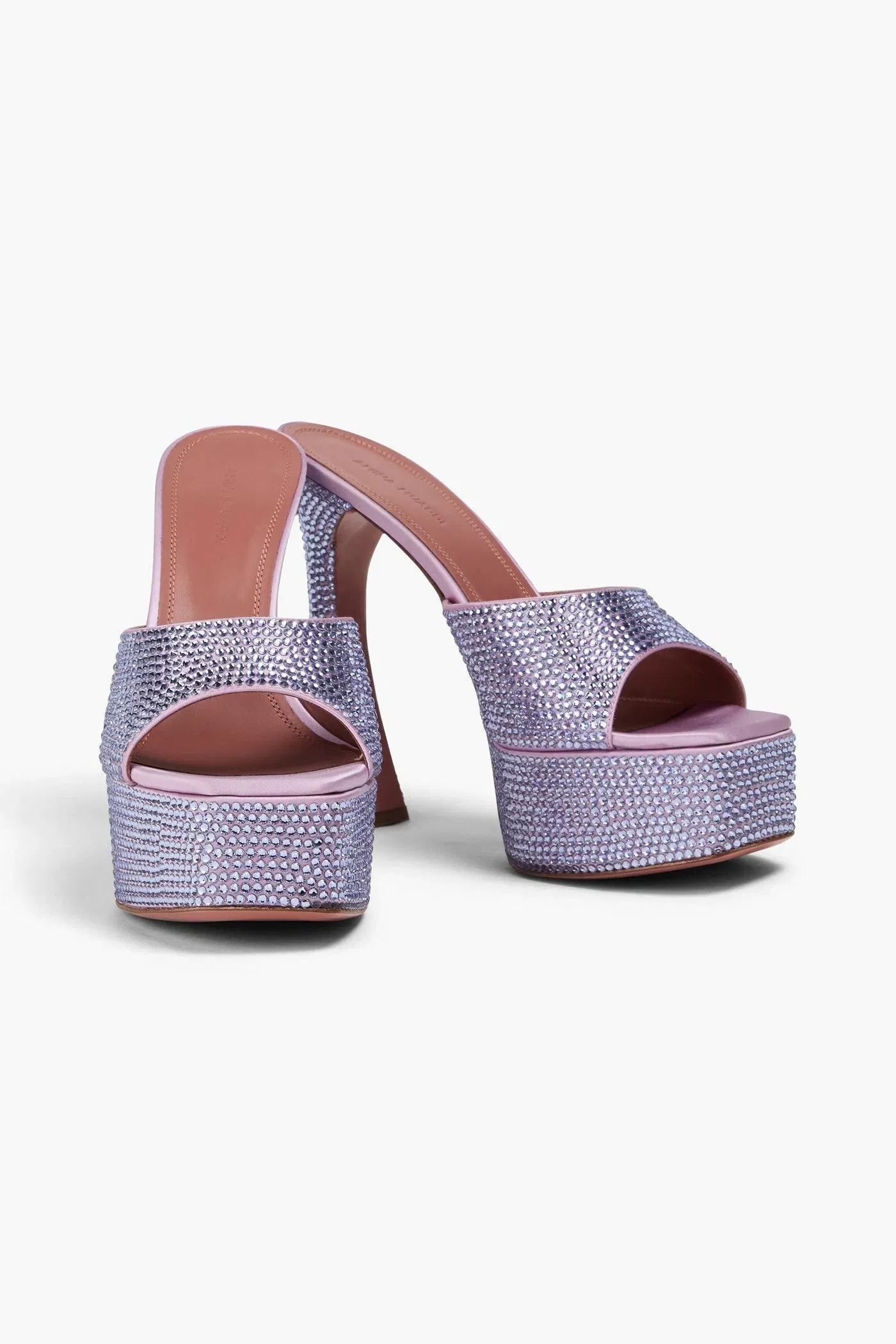 Amina Muaddi Dalida Crystal-Embellished Satin Platform Mules Lavender Women's