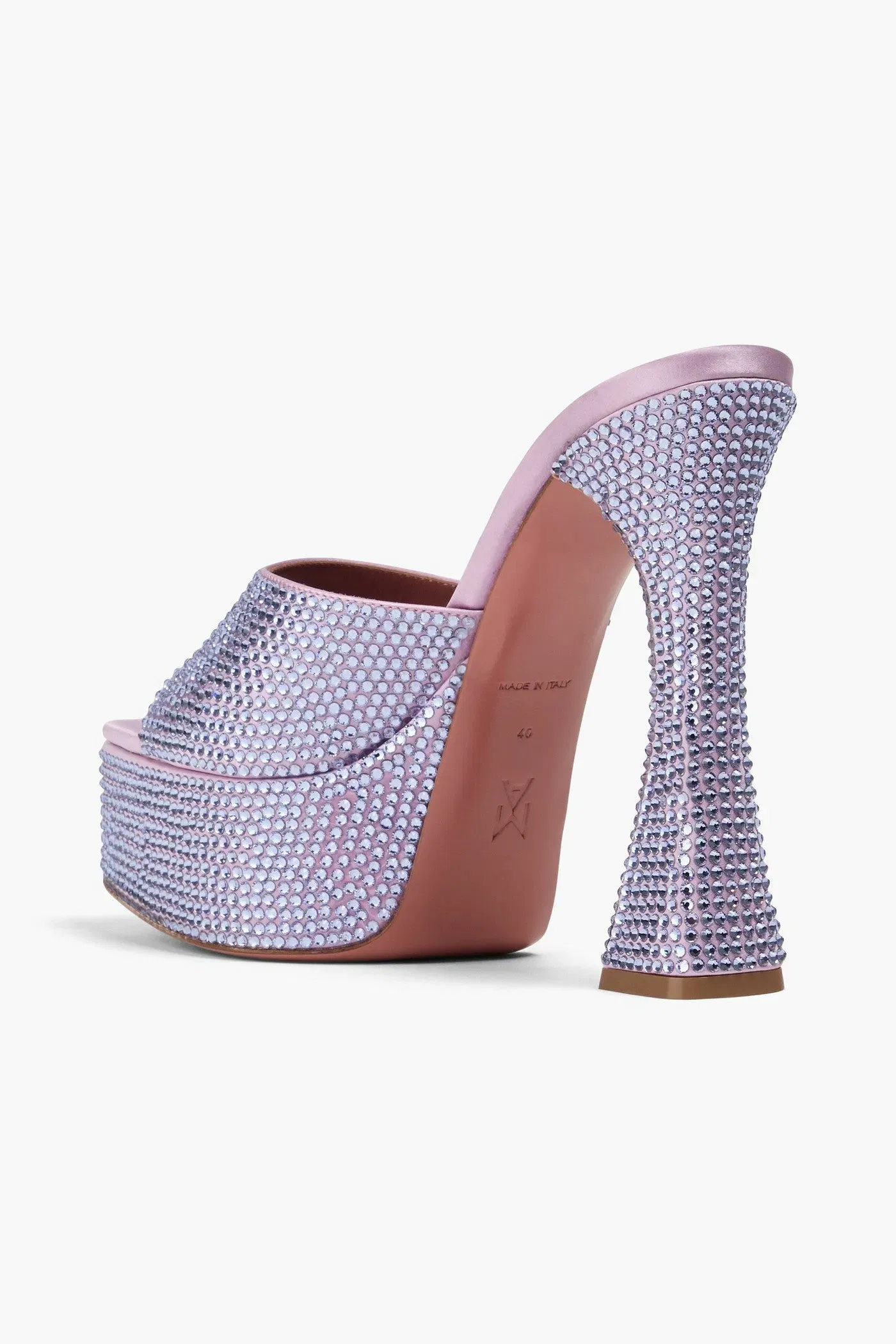Amina Muaddi Dalida Crystal-Embellished Satin Platform Mules Lavender Women's