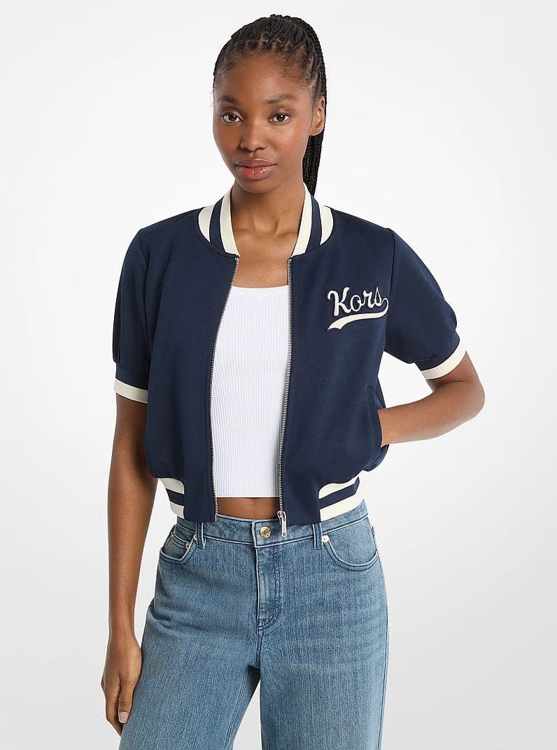 Michael Kors Sporty Piqu Cropped Short-Sleeve Jacket MIDNIGHTBLUE