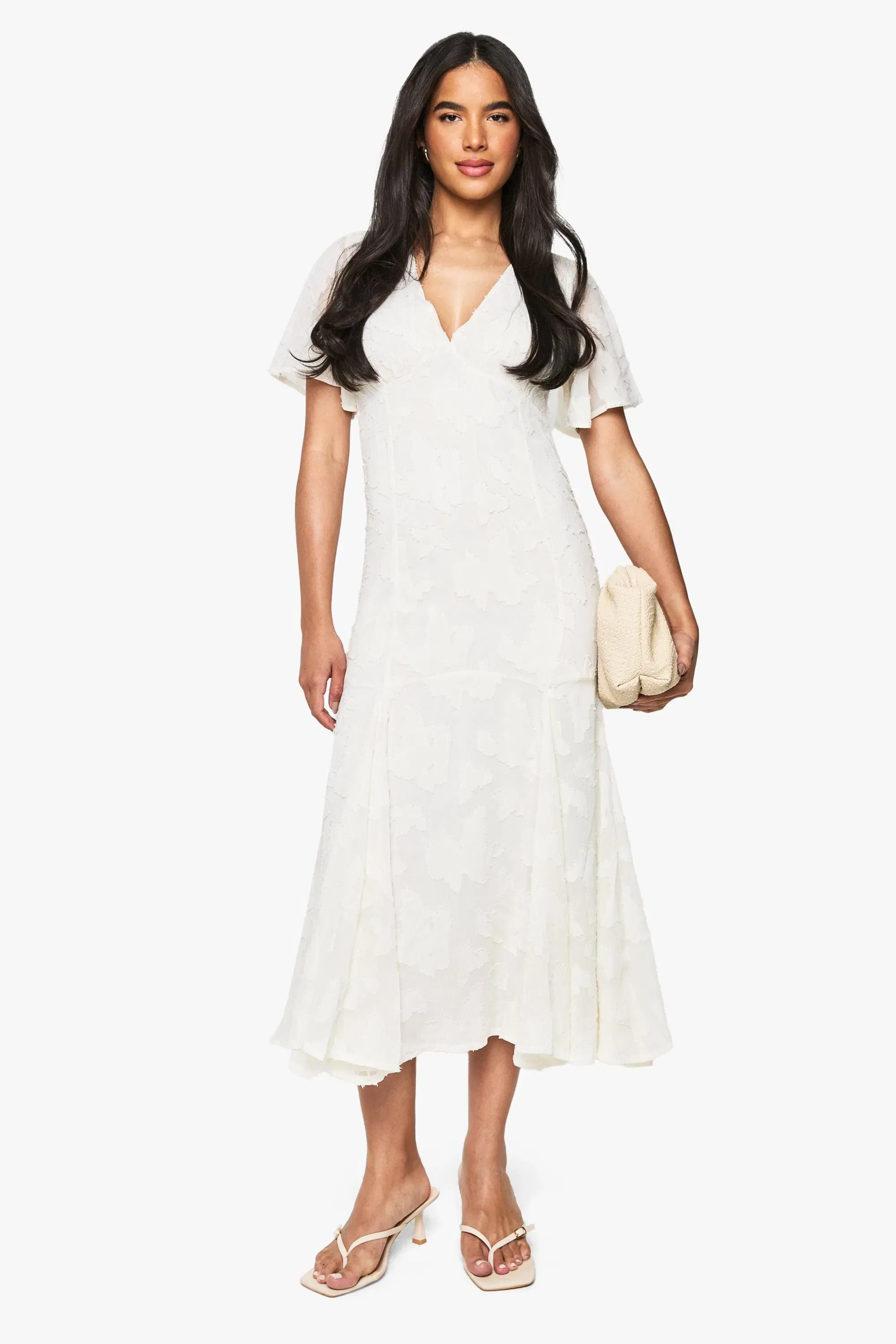 Burnout Floral Angel Sleeve Midaxi Dress